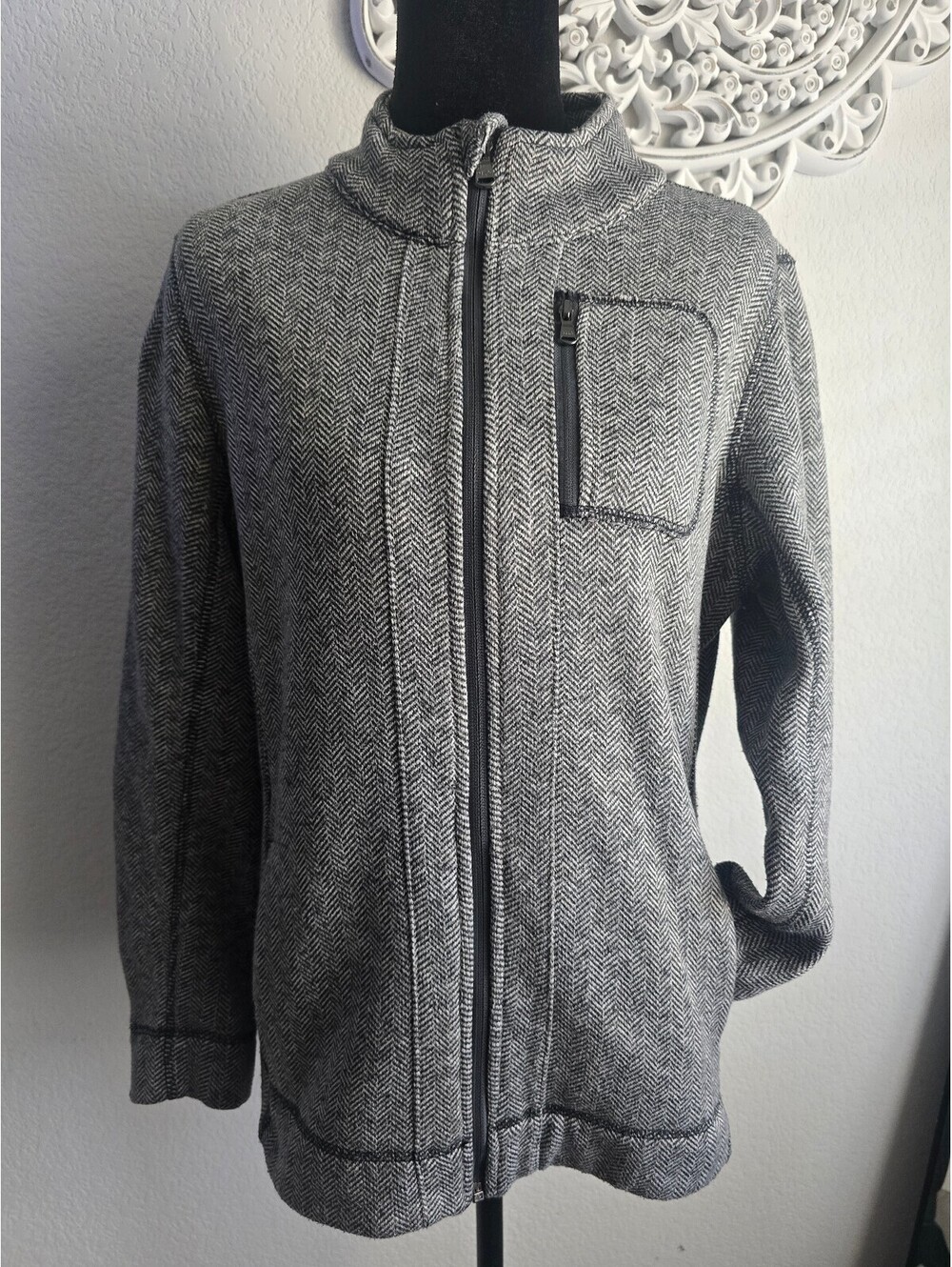 Marc New York Andrew Marc Gray Herringbone Zip-Up Jacket